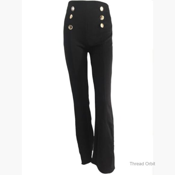 Stretchy High Waisted Wide Leg Flare Pants Sailor Bell Trousers - Picture 4 of 7